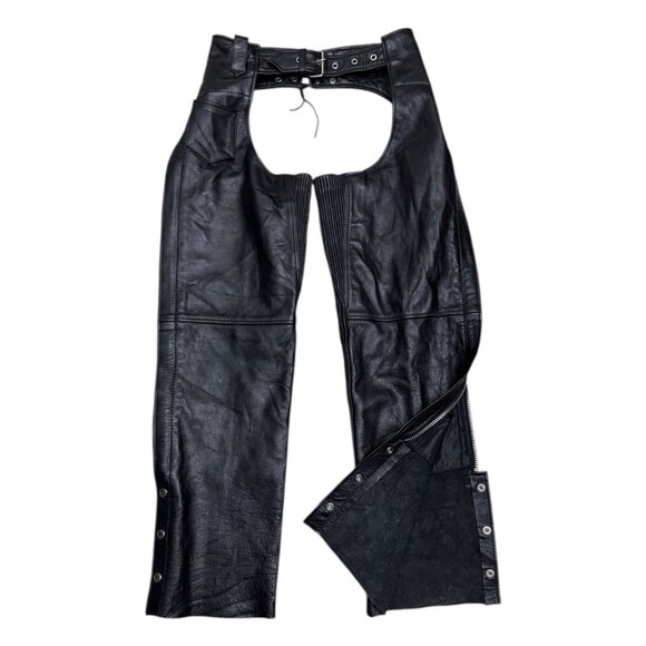 X-ELEMENT Genuine Leather Black Motorcycle Biker CHAPS Pants Womens Size 4 - Picture 2 of 7